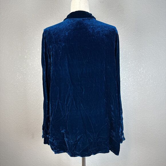 Cut Loose Womens Crushed Velvet Button Up Tunic Top M Medium Sapphire Blue - Picture 6 of 9